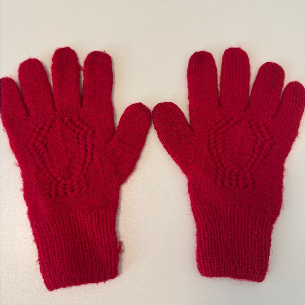 Red Knit handwoven Gloves